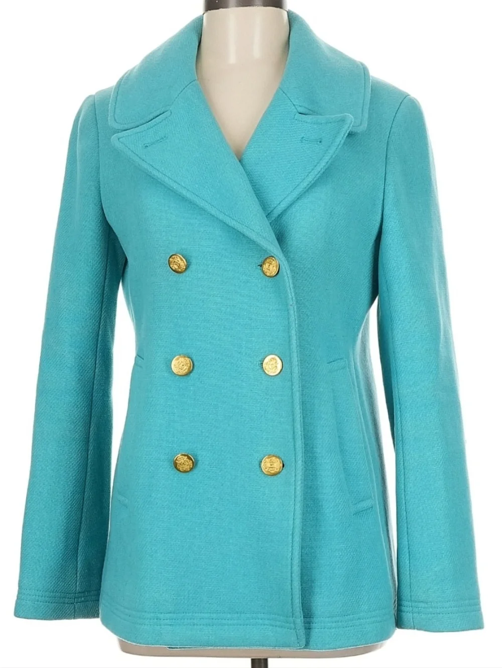 J.Crew Stadium Nello Gori Wool Blend Double Breasted PeaCoat Teal Size 12 NWOT - Picture 12 of 15